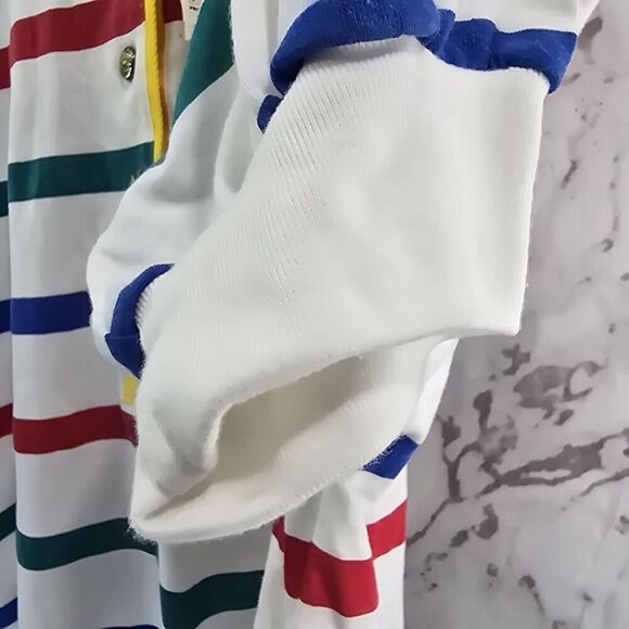 Vintage Shirt Womens Large Striped Primary Red 90s Henley Rugby Deadstock NOS - Picture 10 of 14